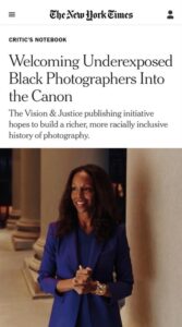 A screenshot of the New York Times article. The headline is "Welcoming Underexposed Photographers into the Canon"