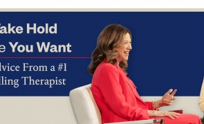 A graphic of Lori Gottlieb, a light-skinned woman with brown hair, and Oprah Winfrey, a Black woman with brown hair. The text reads, "How to take hold of the life you want: Practical advice from a #1 NYT bestselling therapist"